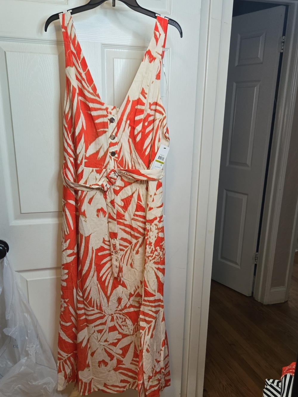 Dkny Orange and Cream Tropical Print Button-Front Maxi Dress